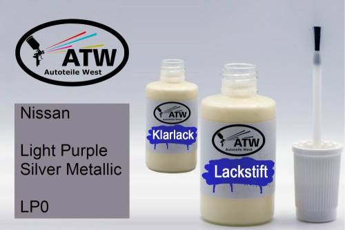 Nissan, Light Purple Silver Metallic, LP0: 20ml Lackstift + 20ml Klarlack - Set, von ATW Autoteile West.